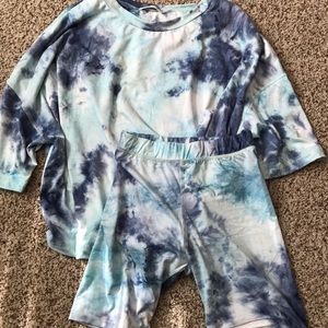 These Three Boutique Tie Dye top and biker shorts, size small
